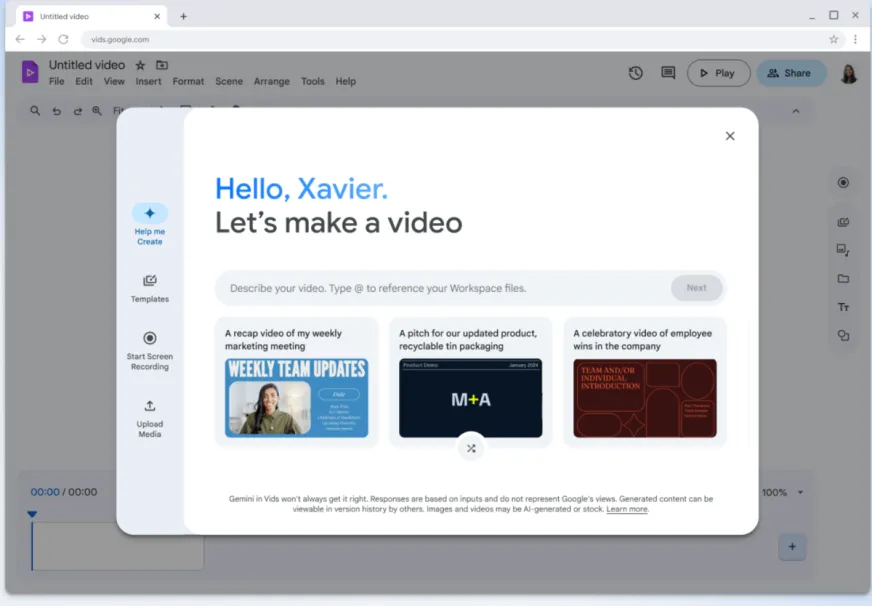 Google інтегрувала кнопку для швидкого редагування відео у Vids в Google Drive