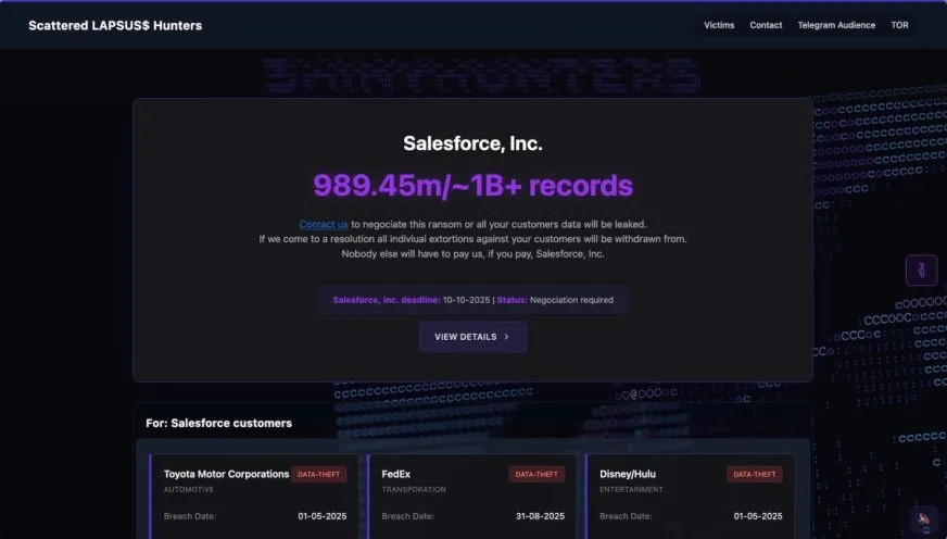Хакеры заявили о краже миллиарда записей из баз данных клиентов Salesforce