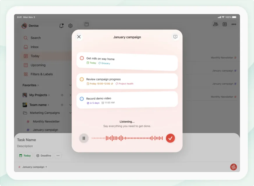 Todoist Ramble: створення завдань голосом через штучний інтелект у додатку