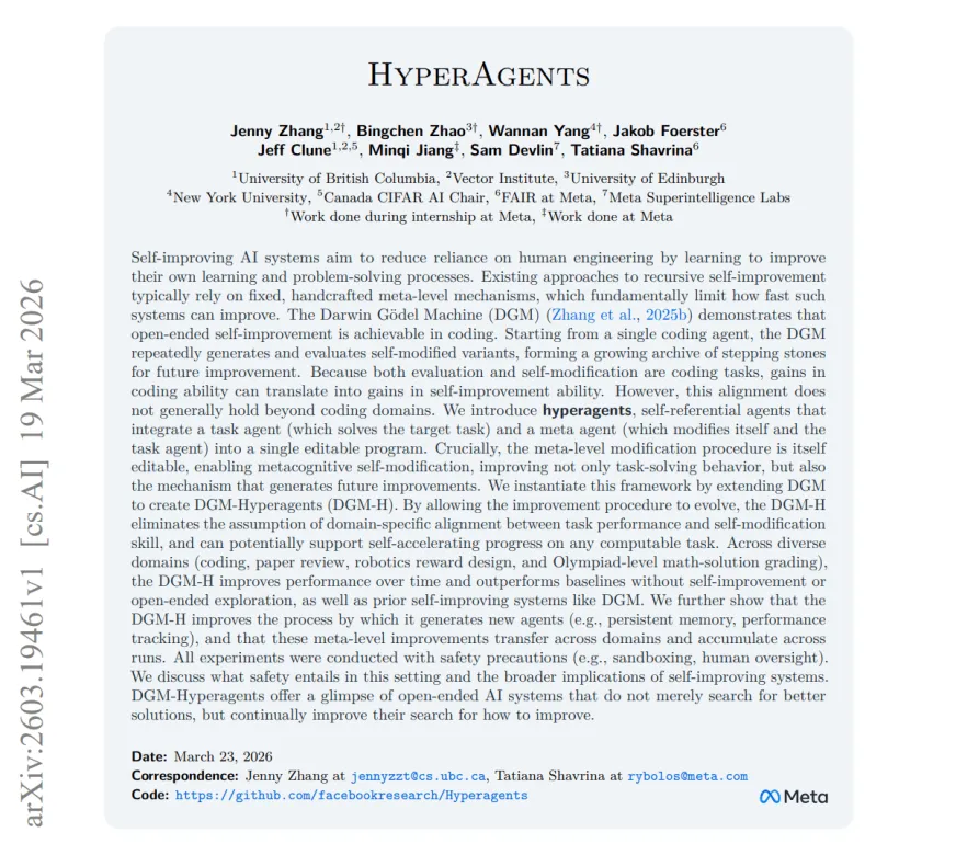 Meta AI представила гіперагентів HyperAgents із самовдосконалюваною архітектурою ШІ